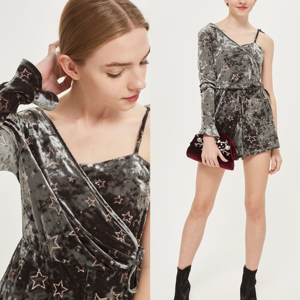 Topshop Star Velvet One shoulder Playsuit size 6